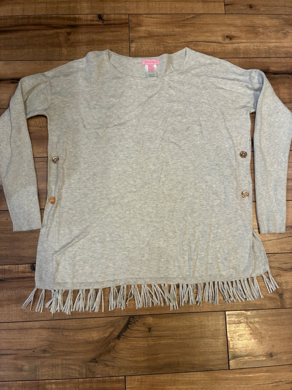 Lilly Pulitzer Heather Gray Knit Top with Fringe and Gold Accents Light Weight